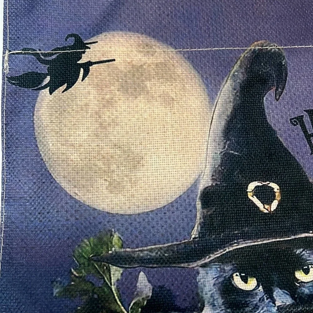 Halloween Witch Cat Mini Garden Flag Full Moon Spooky Night Jack O Lantern‎ Bats